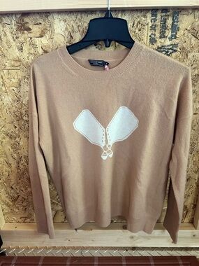NWT Vineyard Vines Cashmere Small Pickleball Camel Crewneck Sweater Lightweight